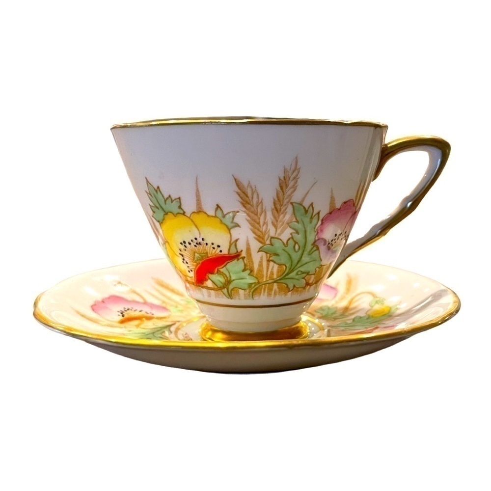 ROYAL Stafford Vintage Pastel Poppy Floral Teacup & Saucer.